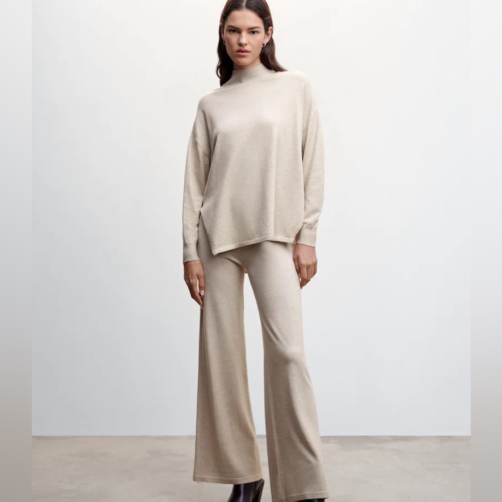 NWT Mango Lounge Set - Mock-Neck Side Slit Tunic Sweater & Matching WideLeg Pant